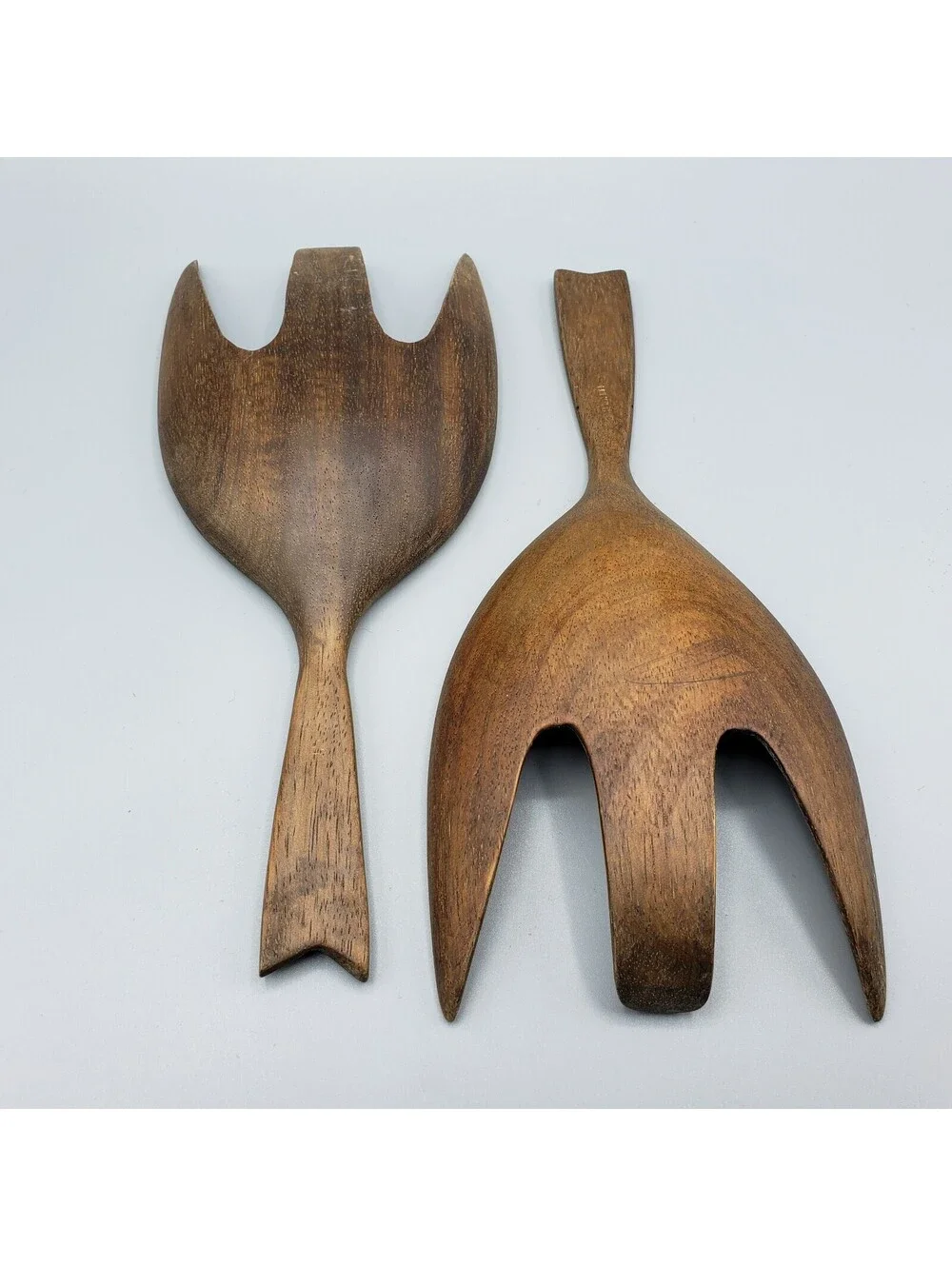 MCM Wood Fork Salad Serving Utensils Carved Wide Scoop Made in Haiti Set of 2